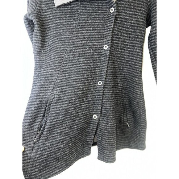 Prana Black Gray Striped Milana Wool-Blend Button-Up Cardigan Jacket Medium X1 - Picture 2 of 10